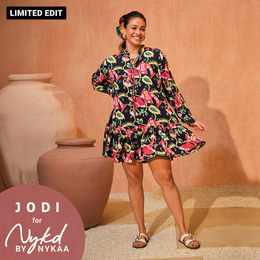 Jodi X Nykd Modal Knee Length Dress with Ruched Hem - NYJ09- Colourful Fish Print
