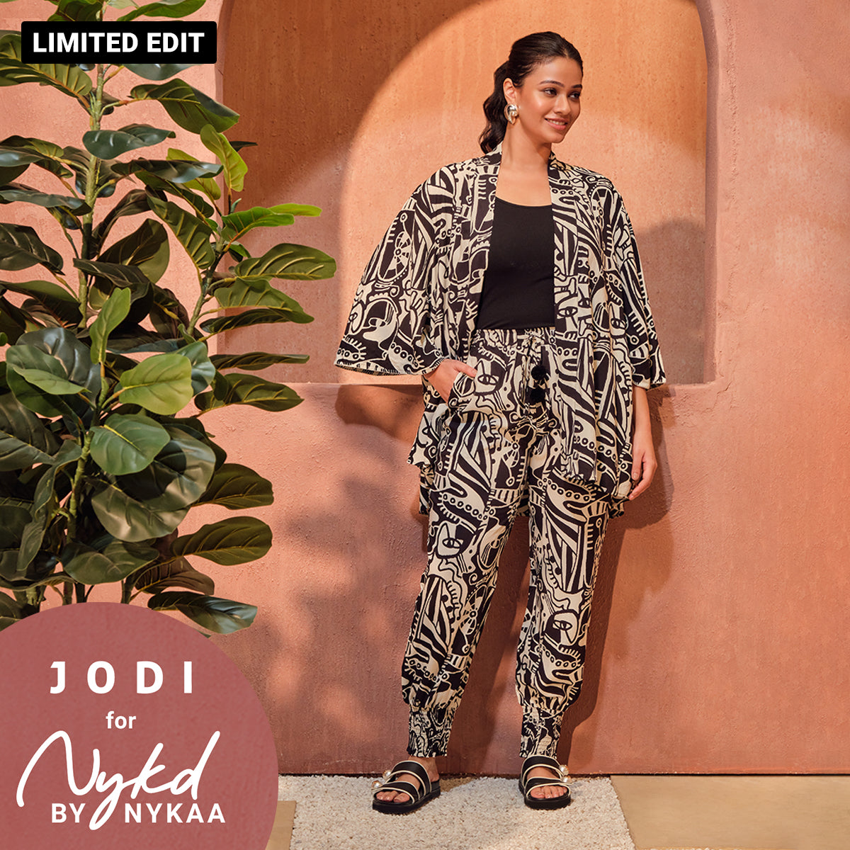 Jodi X Nykd Modal Shrug Jacket with Embroidered sleeves -NYJ10-Black & White Intertwined Print