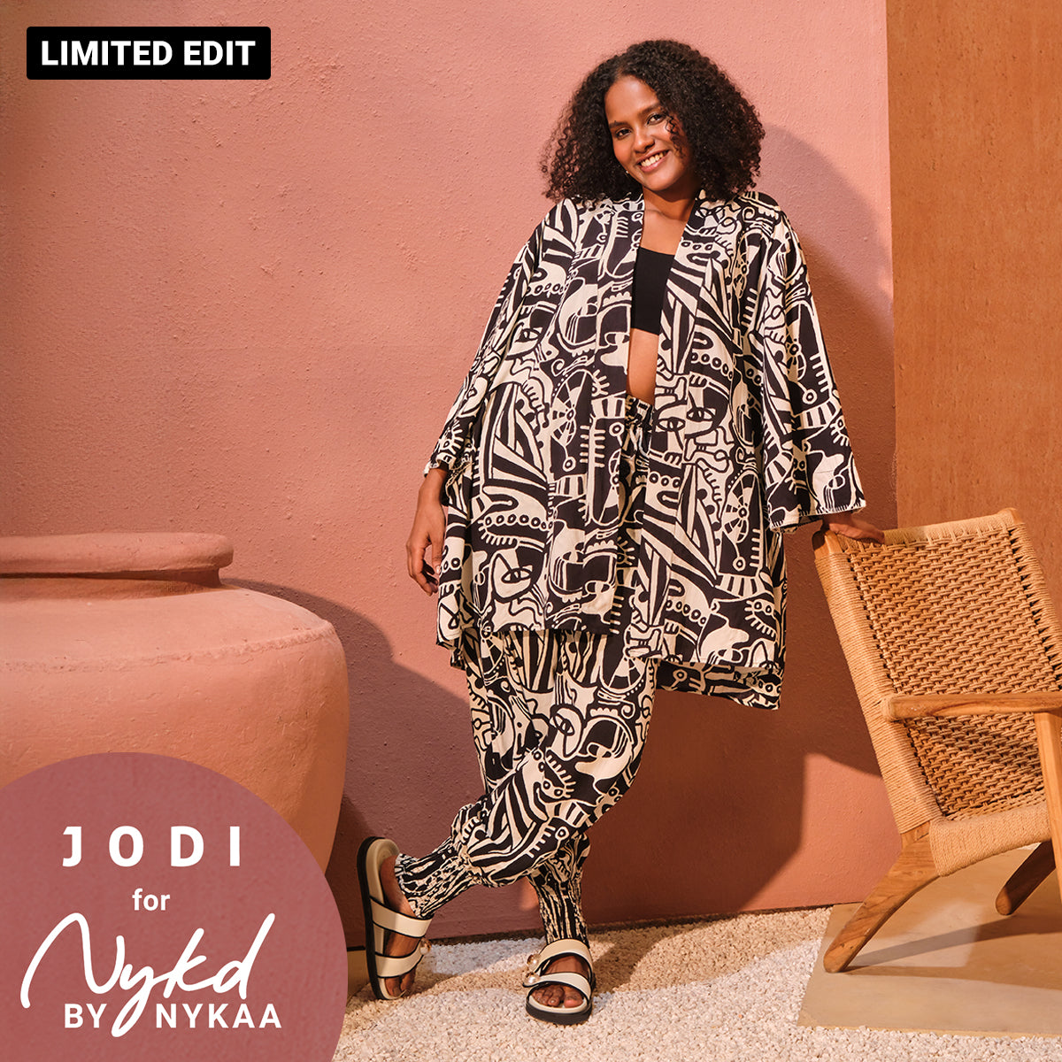 Jodi X Nykd Modal Shrug Jacket with Embroidered sleeves -NYJ10-Black & White Intertwined Print