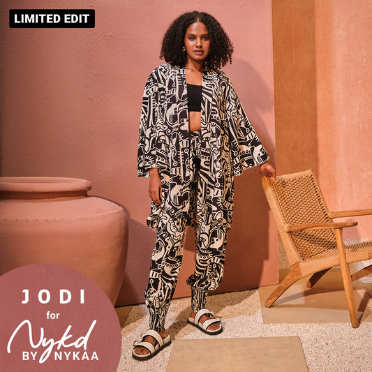 Jodi X Nykd Modal Shrug Jacket with Embroidered sleeves -NYJ10-Black & White Intertwined Print