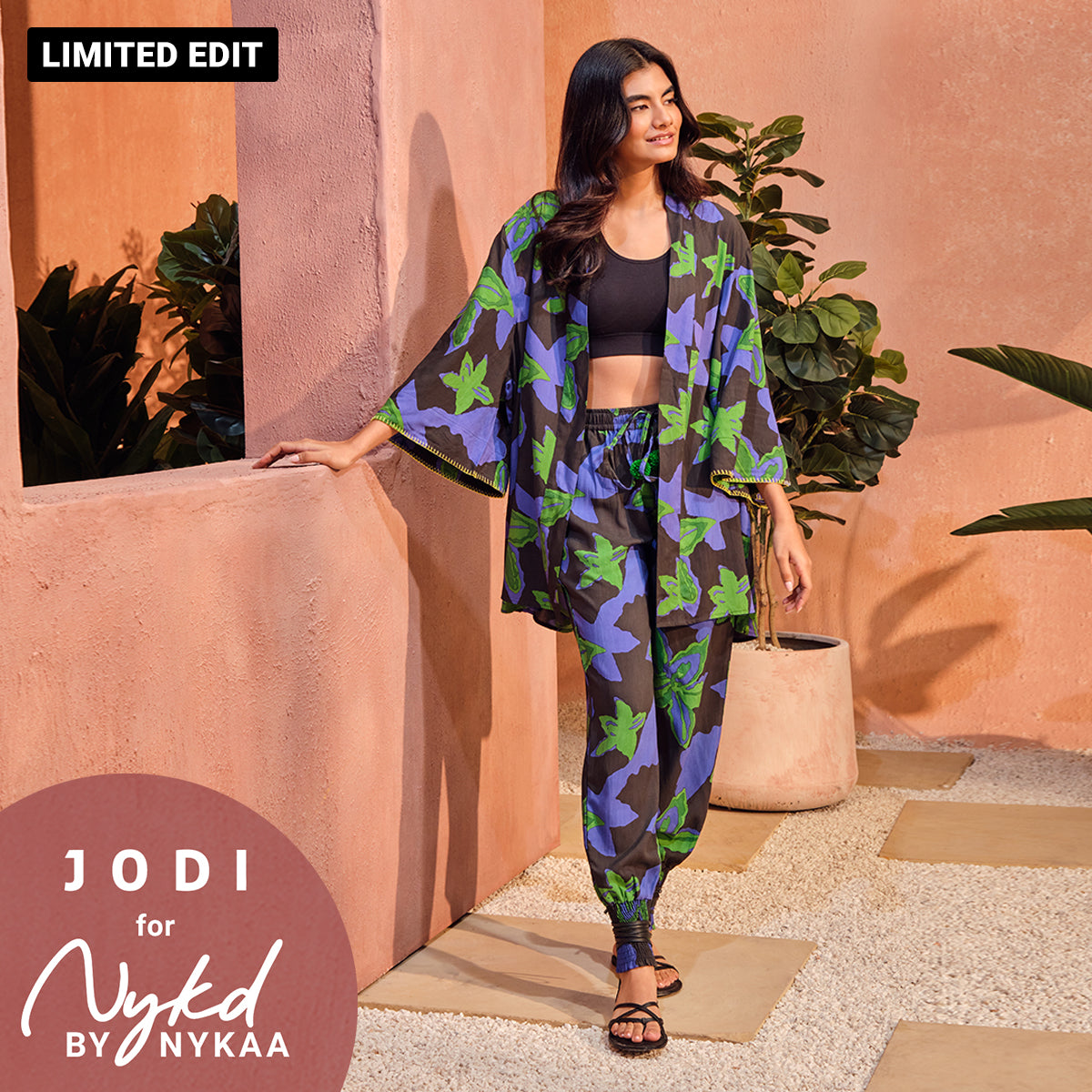 Jodi X Nykd Modal Shrug Jacket with Embroidered sleeves -NYJ10-Green Floral Print