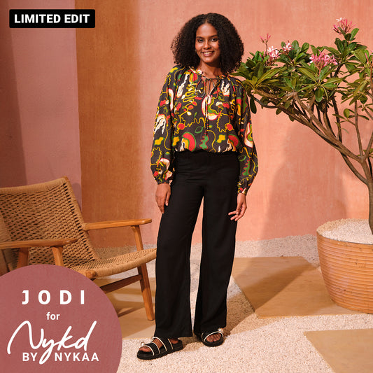 Jodi X Nykd Modal Bubble Sleeve Long Top with Beaded Tassels - NYJ11 - Black Banana Print