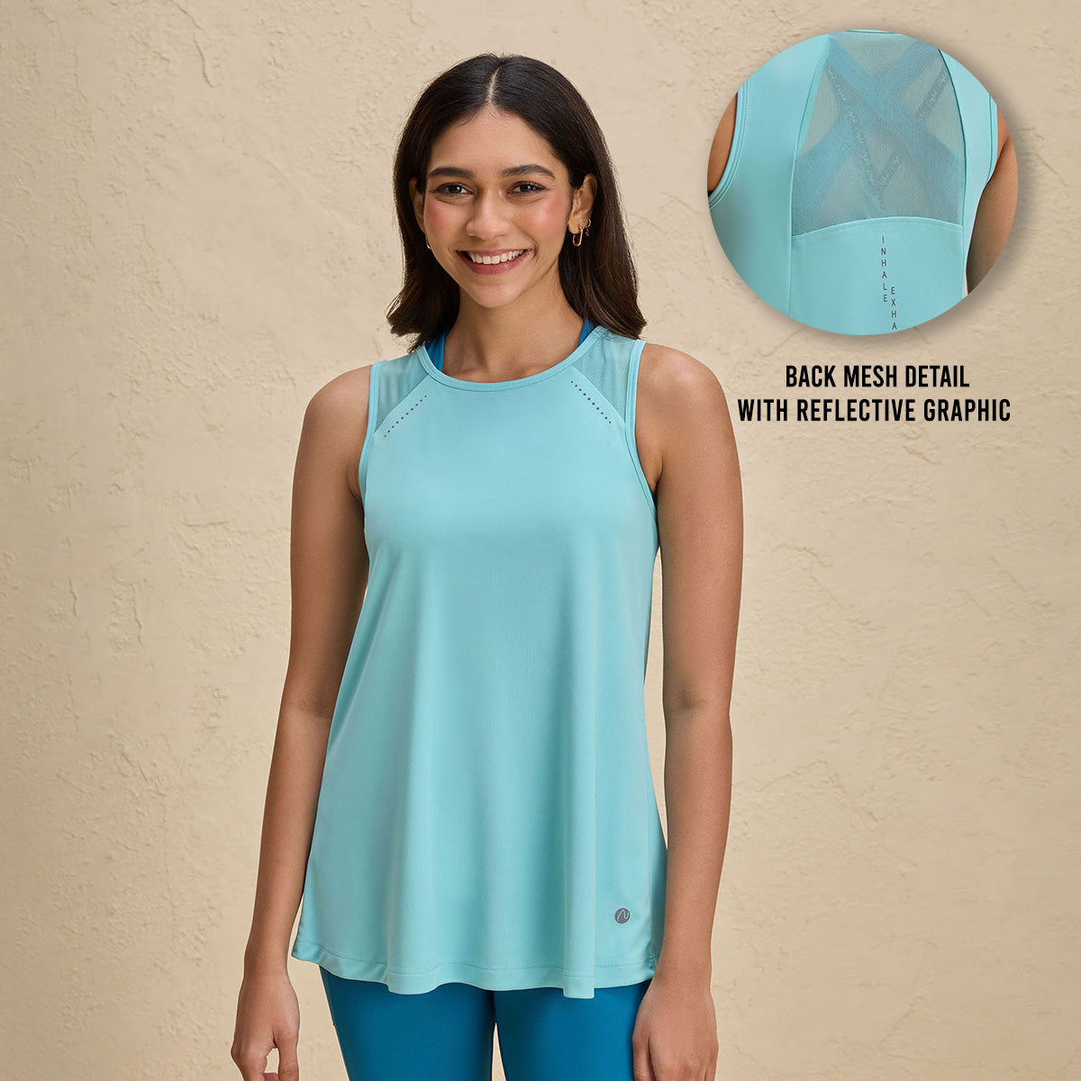Nykd By Nykaa Quick Dry Long Workout Tank Top with everyday comfort coverage-NYK032-Turquoise