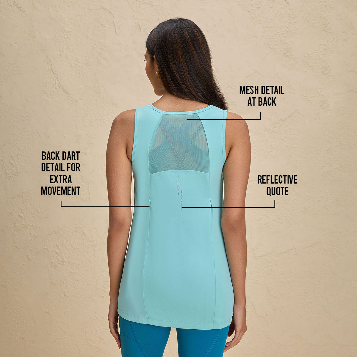 Nykd By Nykaa Quick Dry Long Workout Tank Top with everyday comfort coverage-NYK032-Turquoise