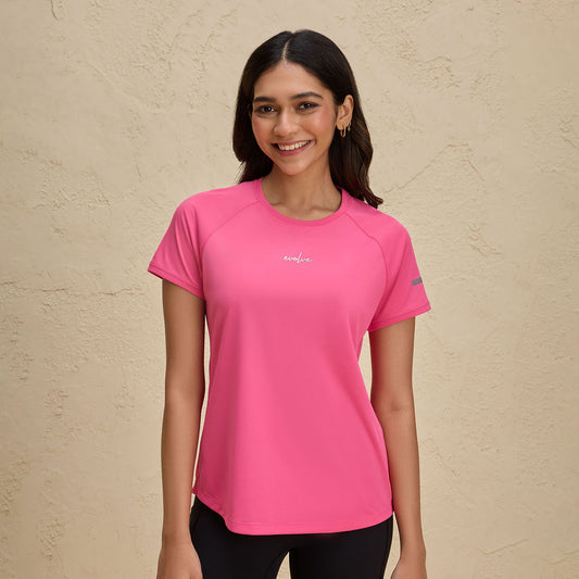 Half Sleeves Regular Fit Quick Dry Running Fitness Sports Tee-NYK033-Pink