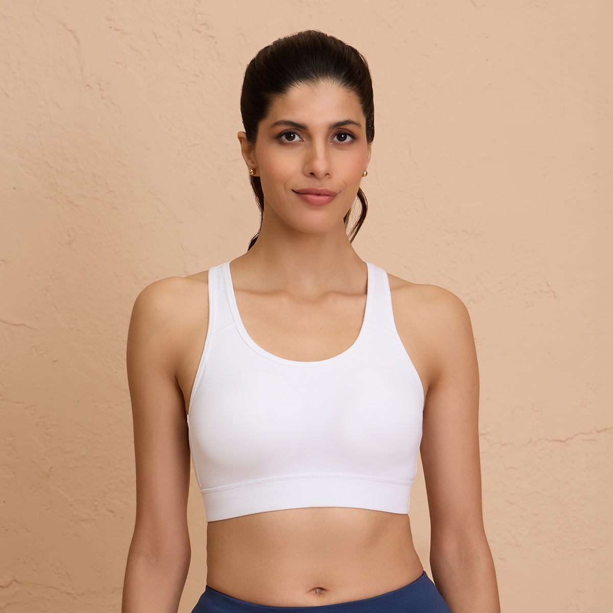 Nykd By Nykaa Cotton Stretch Slip On Sports Bra with Removable Cups NYK059 White