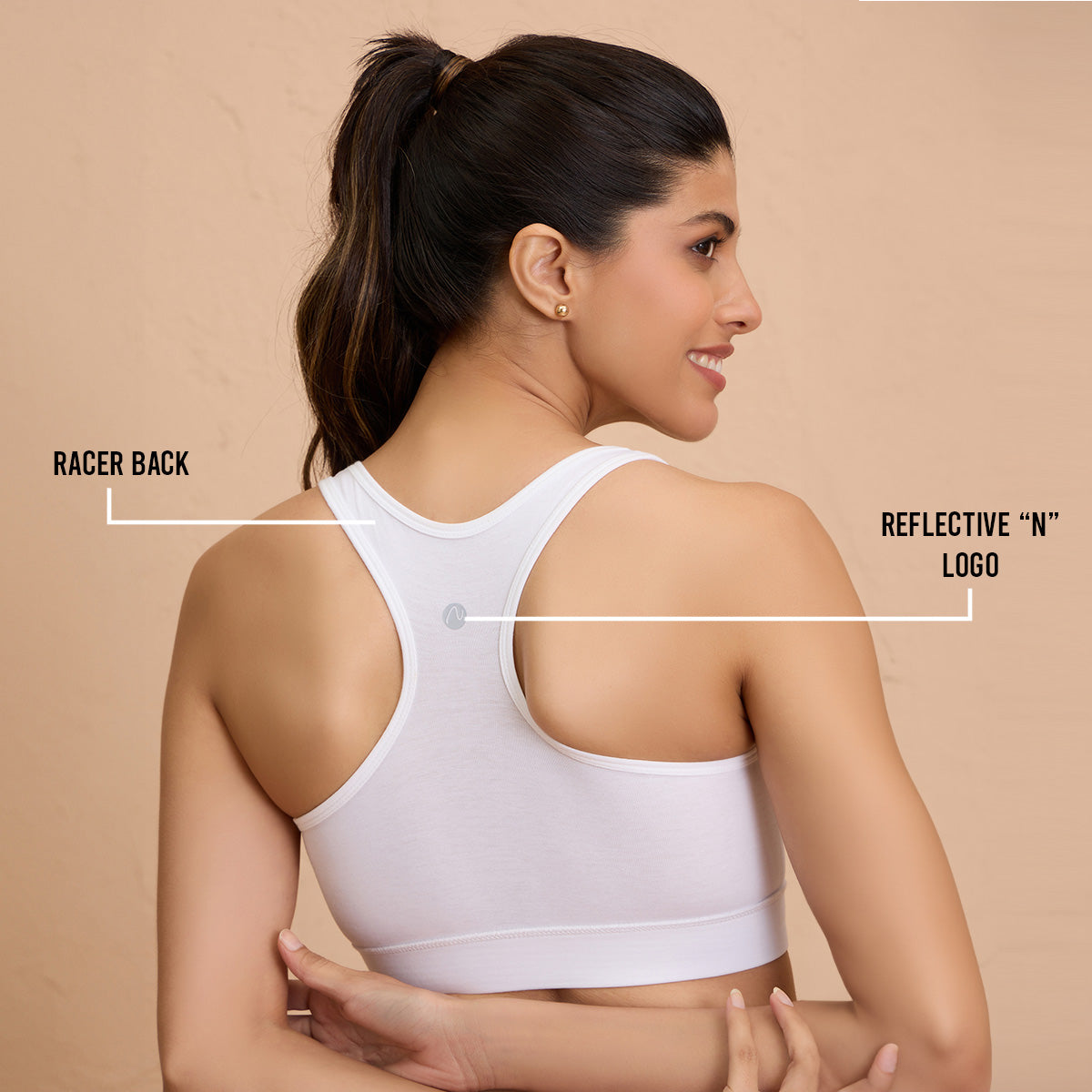Nykd By Nykaa Cotton Stretch Slip On Sports Bra with Removable Cups NYK059 White