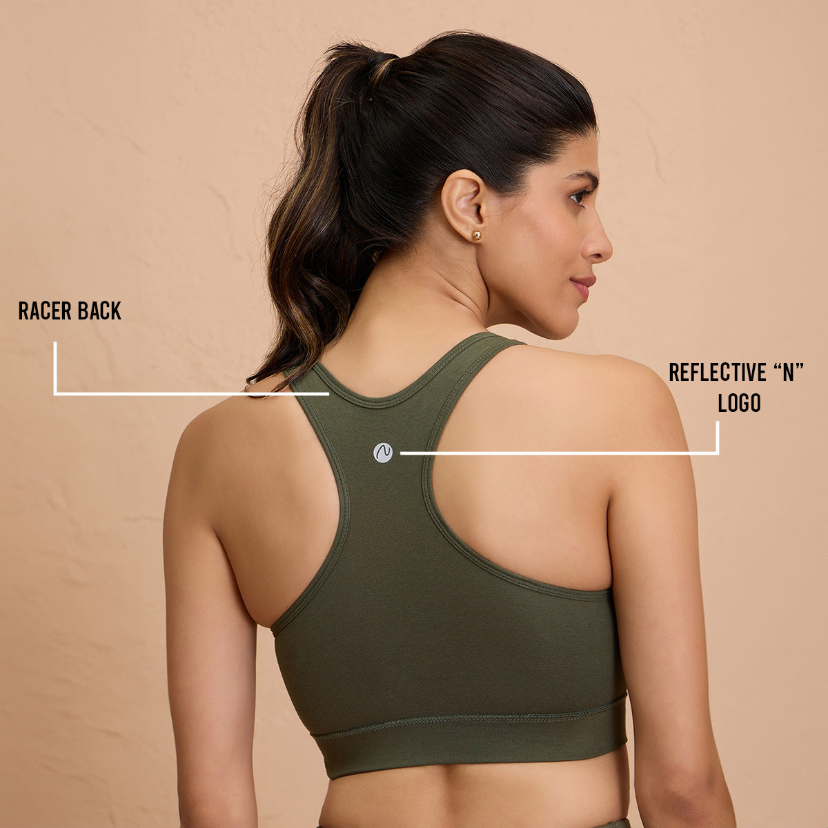 Nykd By Nykaa Cotton Stretch Slip On Sports Bra with Removable Cups NYK059 Beetle Green