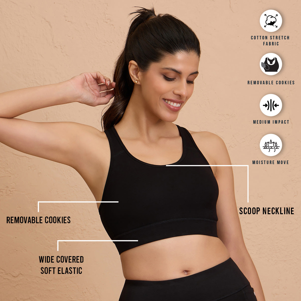 Nykd By Nykaa-All Day Essential Cotton Slip On Sports Bra-NYK059-Black