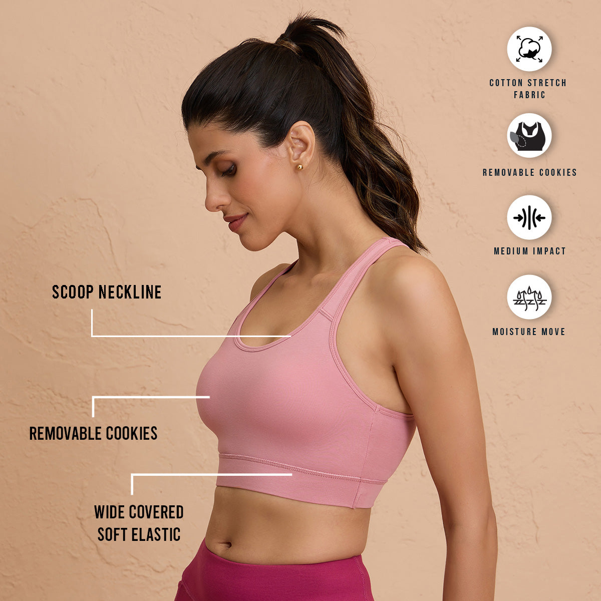 Nykd By Nykaa-All Day Essential Cotton Slip On Sports Bra-NYK059-Pink