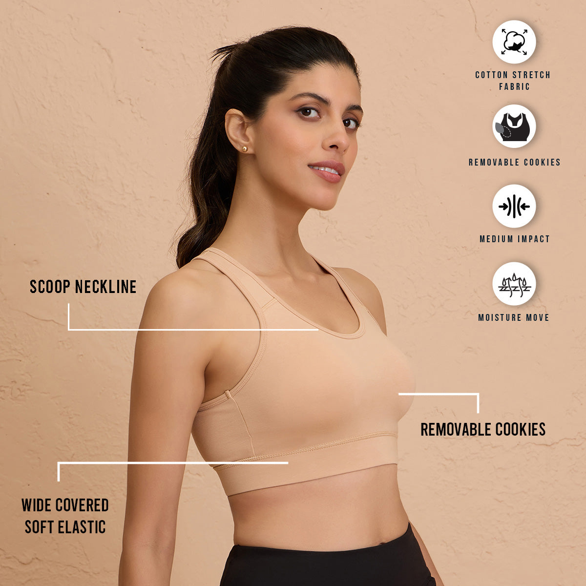 Nykd By Nykaa-All Day Essential Cotton Slip On Sports Bra-NYK059-Skin