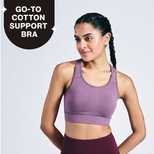 Nykd By Nykaa Cotton Stretch Slip On Sports Bra with Removable Cups NYK059 Mauve
