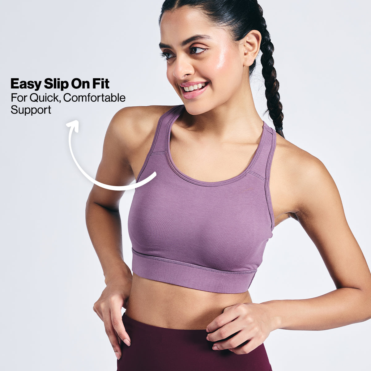 Nykd By Nykaa Cotton Stretch Slip On Sports Bra with Removable Cups NYK059 Mauve