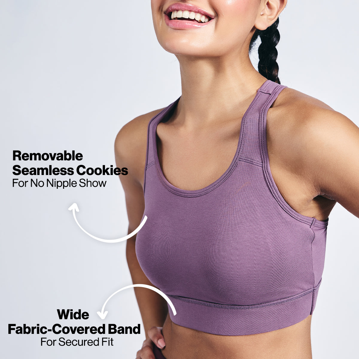 Nykd By Nykaa Cotton Stretch Slip On Sports Bra with Removable Cups NYK059 Mauve