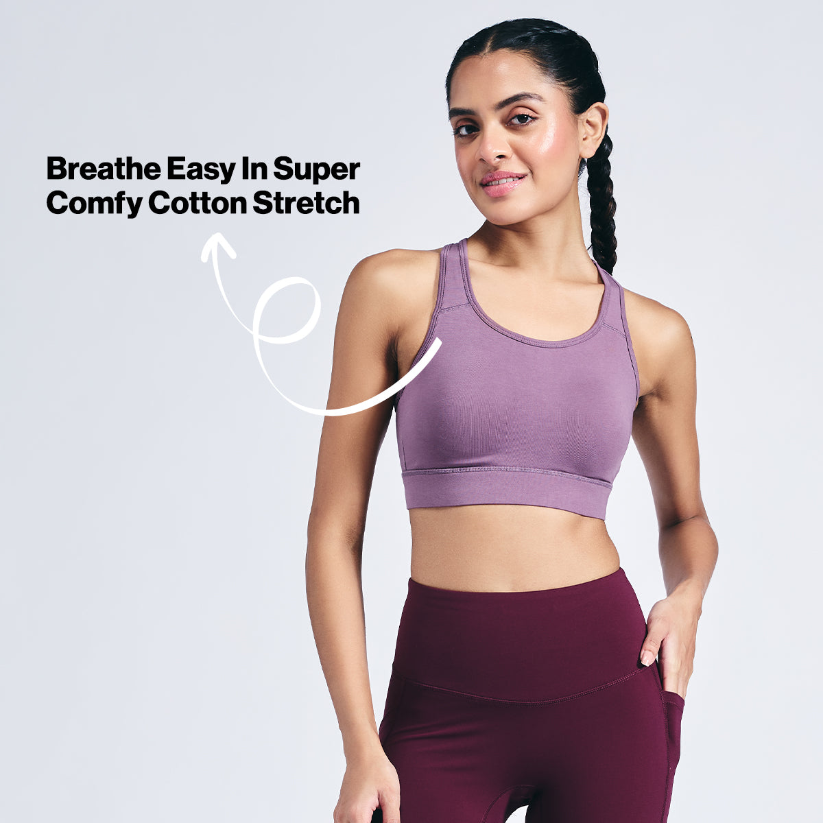 Nykd By Nykaa Cotton Stretch Slip On Sports Bra with Removable Cups NYK059 Mauve