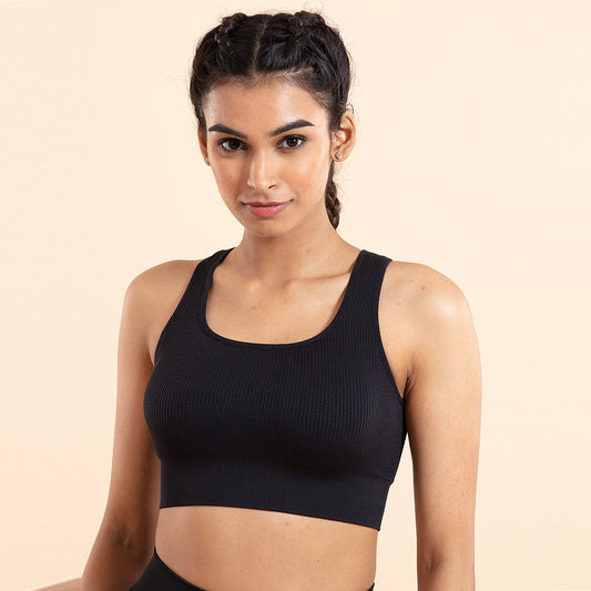 Nykd All Day Seamless Sports Bra with removable cookies-  NYK096 Jet Black