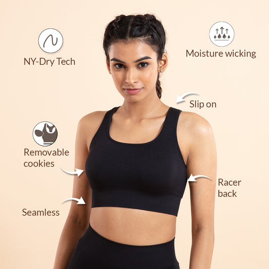 Buy Nykd All day Essential Cotton Sports Bra - NYK059 Beetle Green online