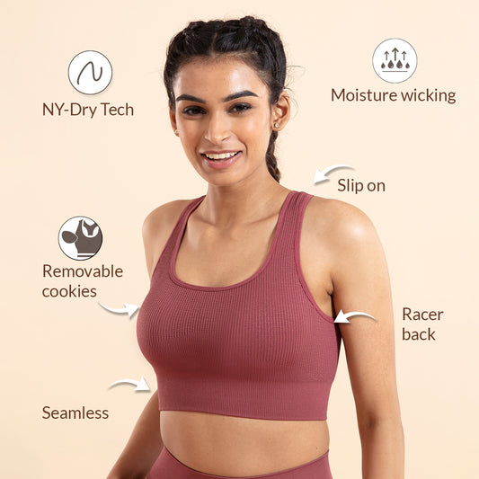 Nykd All Day Seamless Sports Bra with removable cookies-  NYK096 Roan Rogue