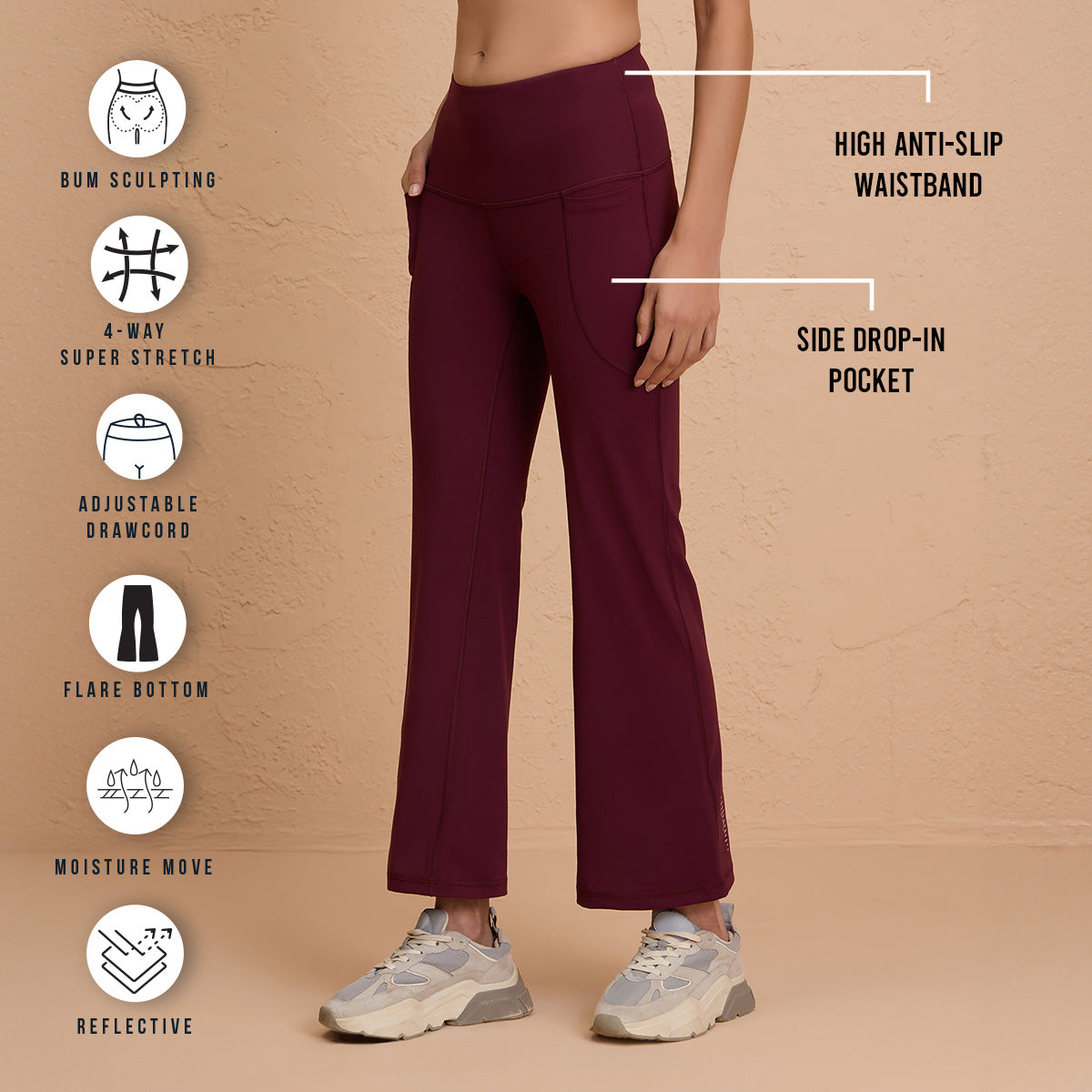 Cloud Soft Super Comfy & Flattering Flare Pants with Pockets-NYK252-Fig