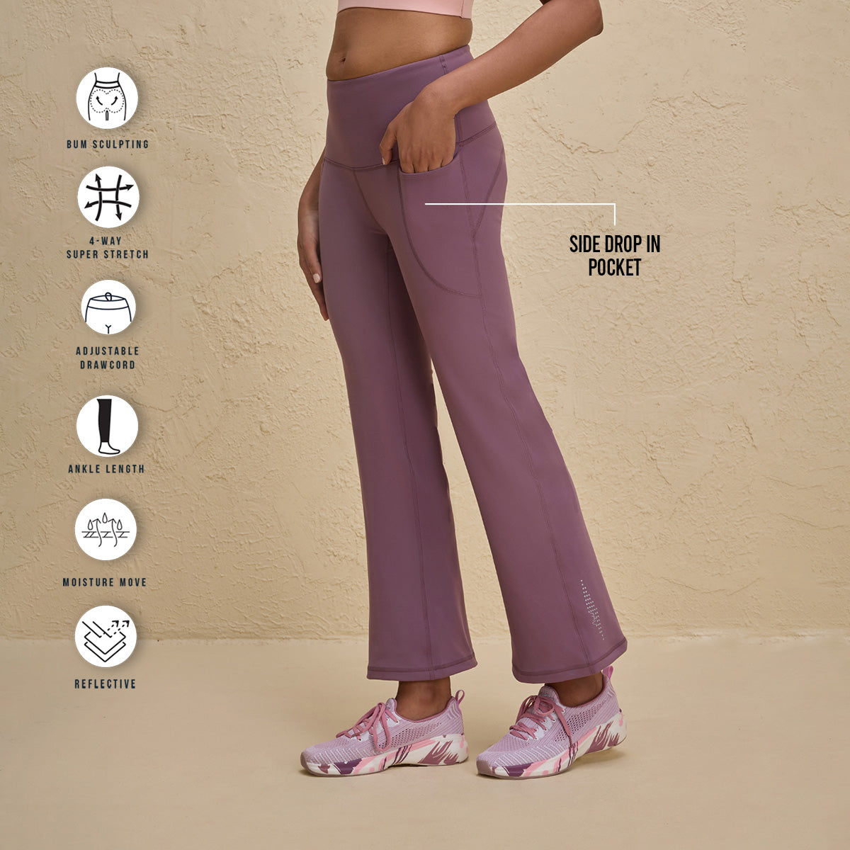 Cloud Soft Super Comfy & Flattering Flare Pants with Pockets-NYK252-Mauve