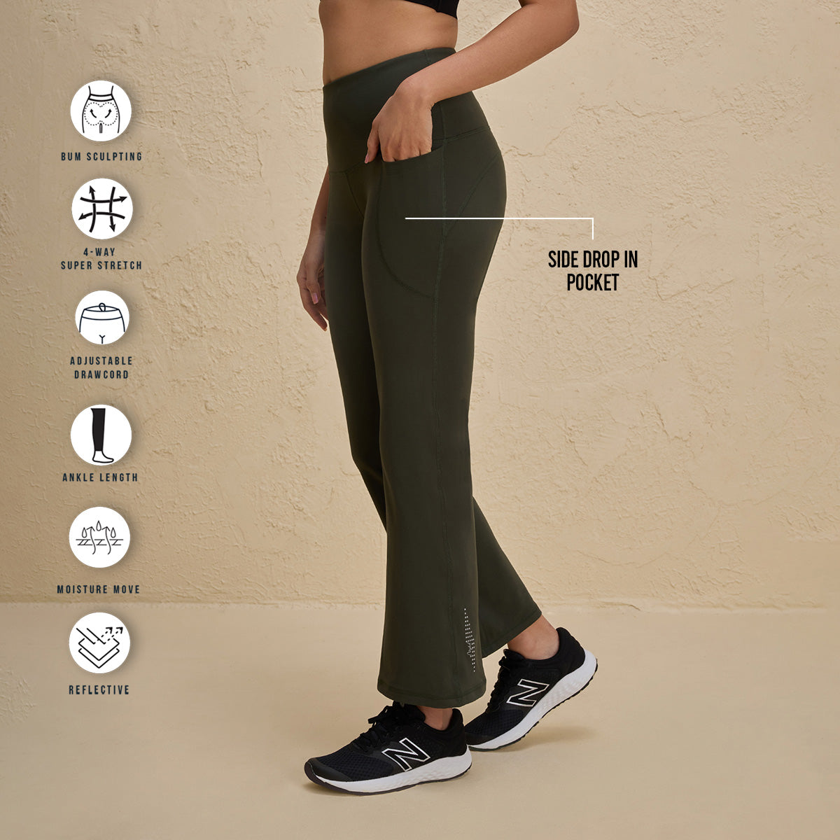 Nykd By Nykaa Cloud Soft Super Comfy & Flattering Flare Pants with Pockets-NYK252-Olive