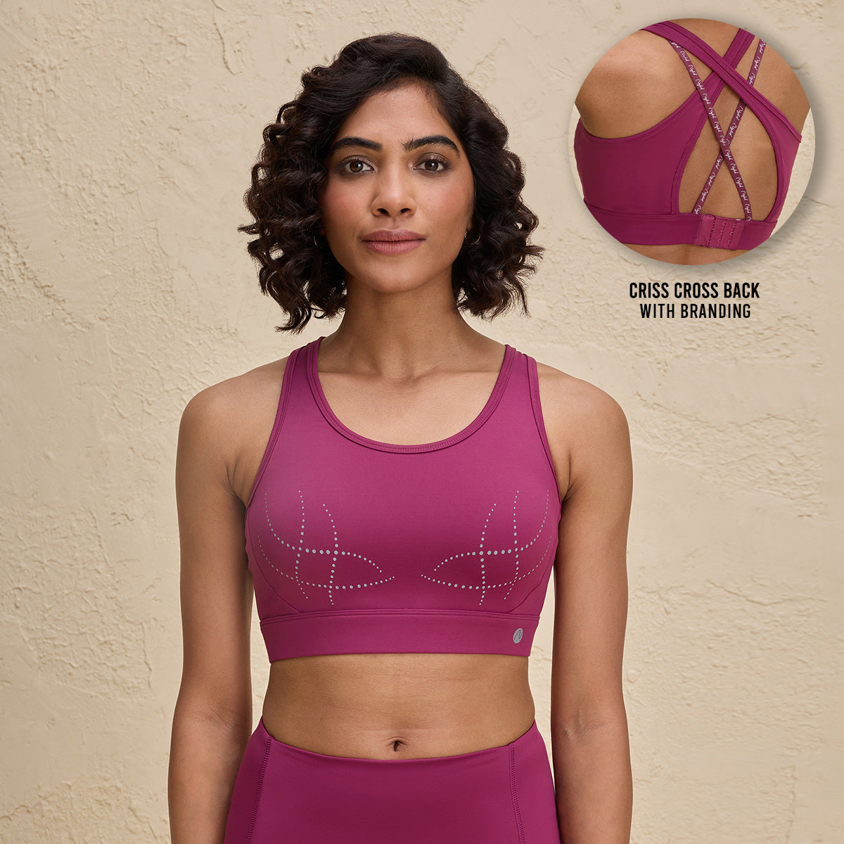 Nykd By Nykaa Full Coverage Sports Bra with Criss-cross Back Opening-NYK298-Grape