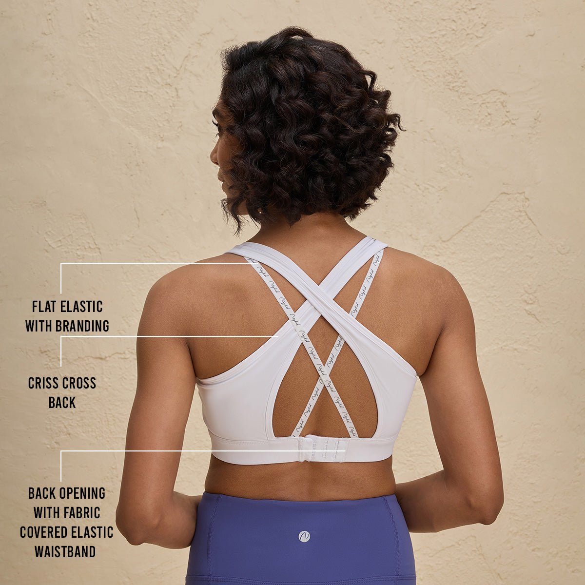 Full Coverage Sports Bra with Criss-cross Back Opening-NYK298-White