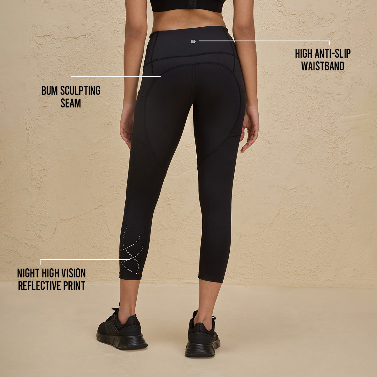 Flattering Ankle Length Legging with Pockets and Print detail-NYK299-Black