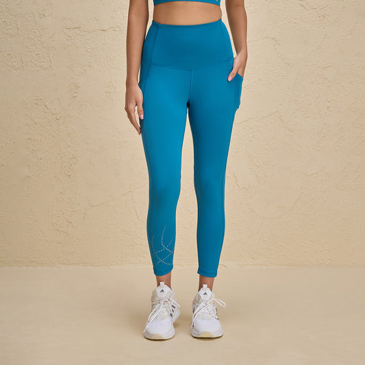 Flattering Ankle Length Legging with Pockets and Print detail-NYK299-Teal