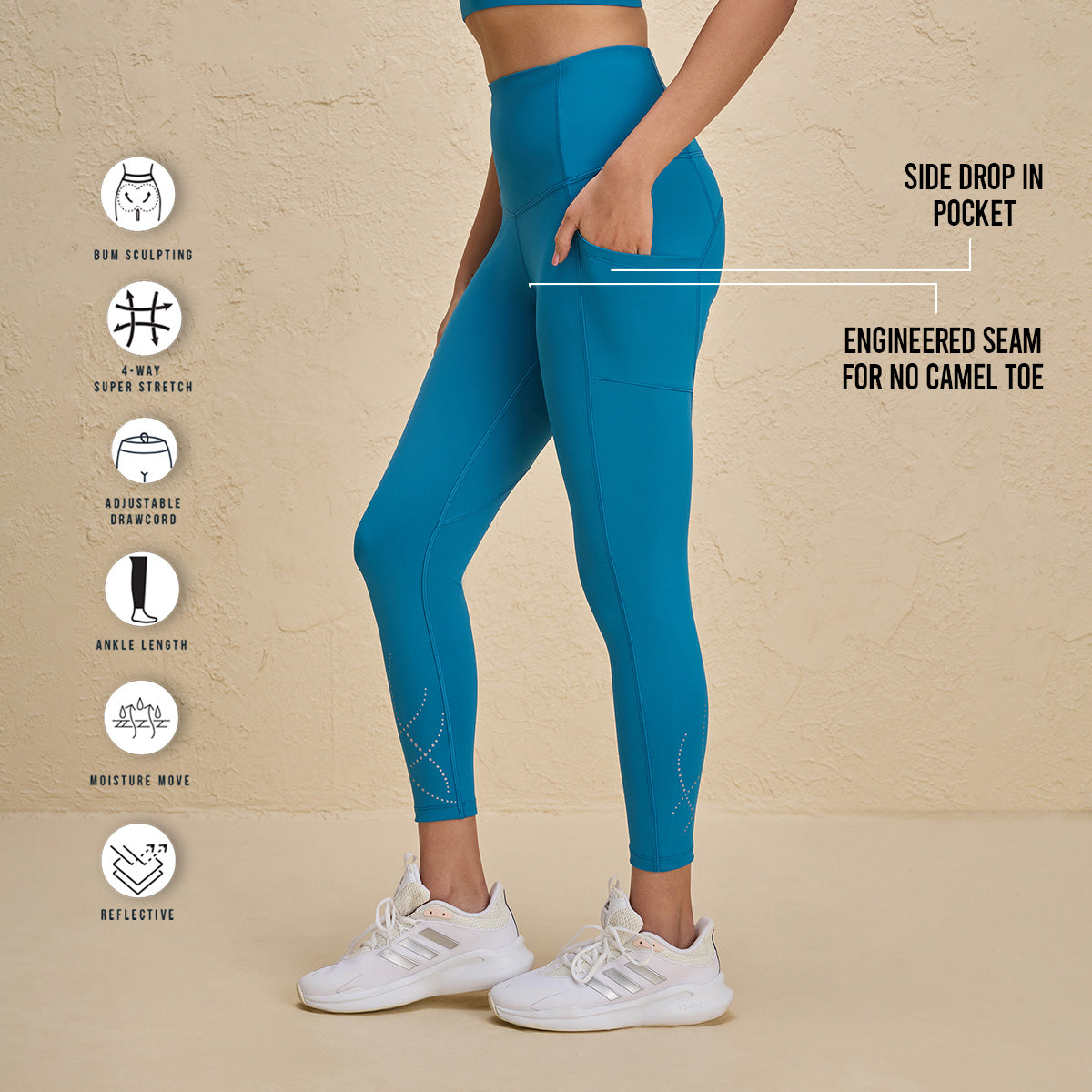 Flattering Ankle Length Legging with Pockets and Print detail-NYK299-Teal