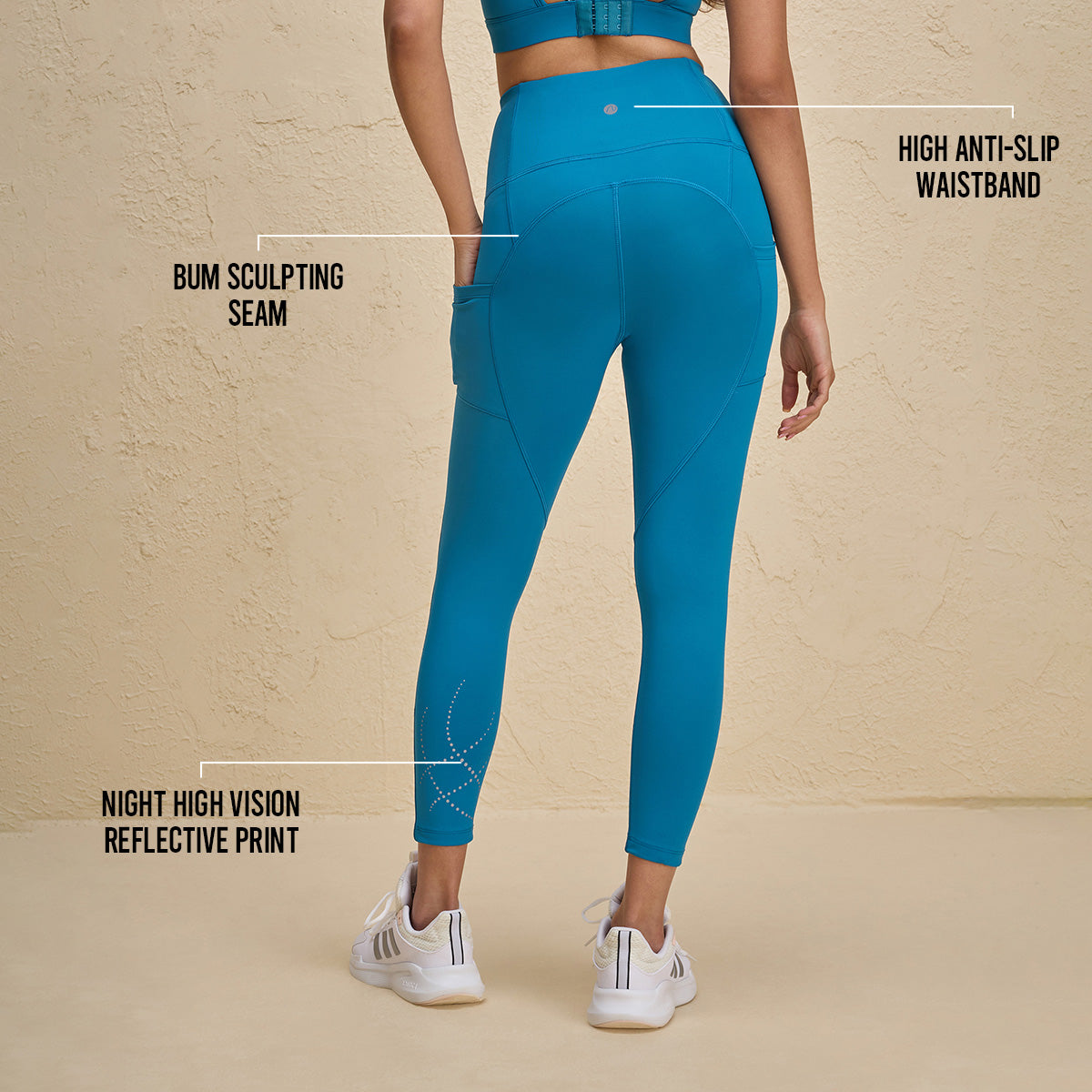 Flattering Ankle Length Legging with Pockets and Print detail-NYK299-Teal