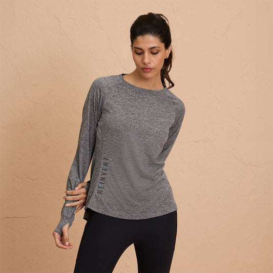 Flattering Hip Covering Long Sleeved Active Dry Fit Top-NYK311-Black