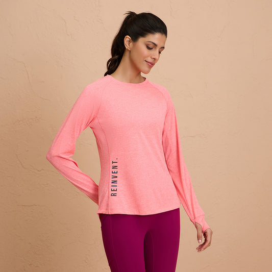 Flattering Hip Covering Long Sleeved Active Dry Fit Top-NYK311-Pink