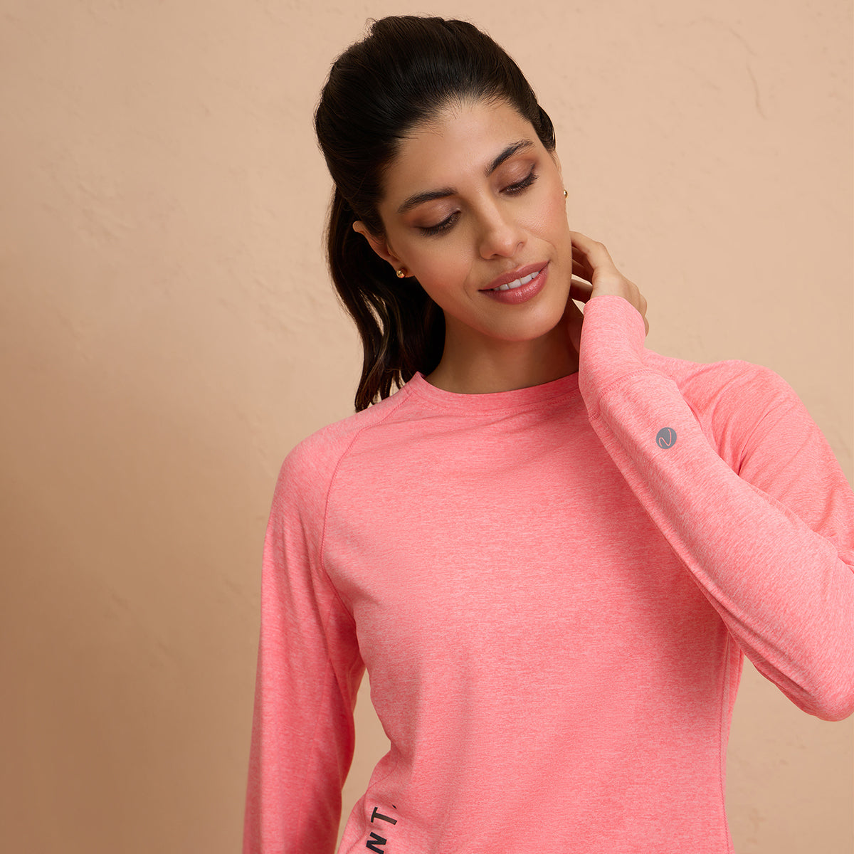 Flattering Hip Covering Long Sleeved Active Dry Fit Top-NYK311-Pink