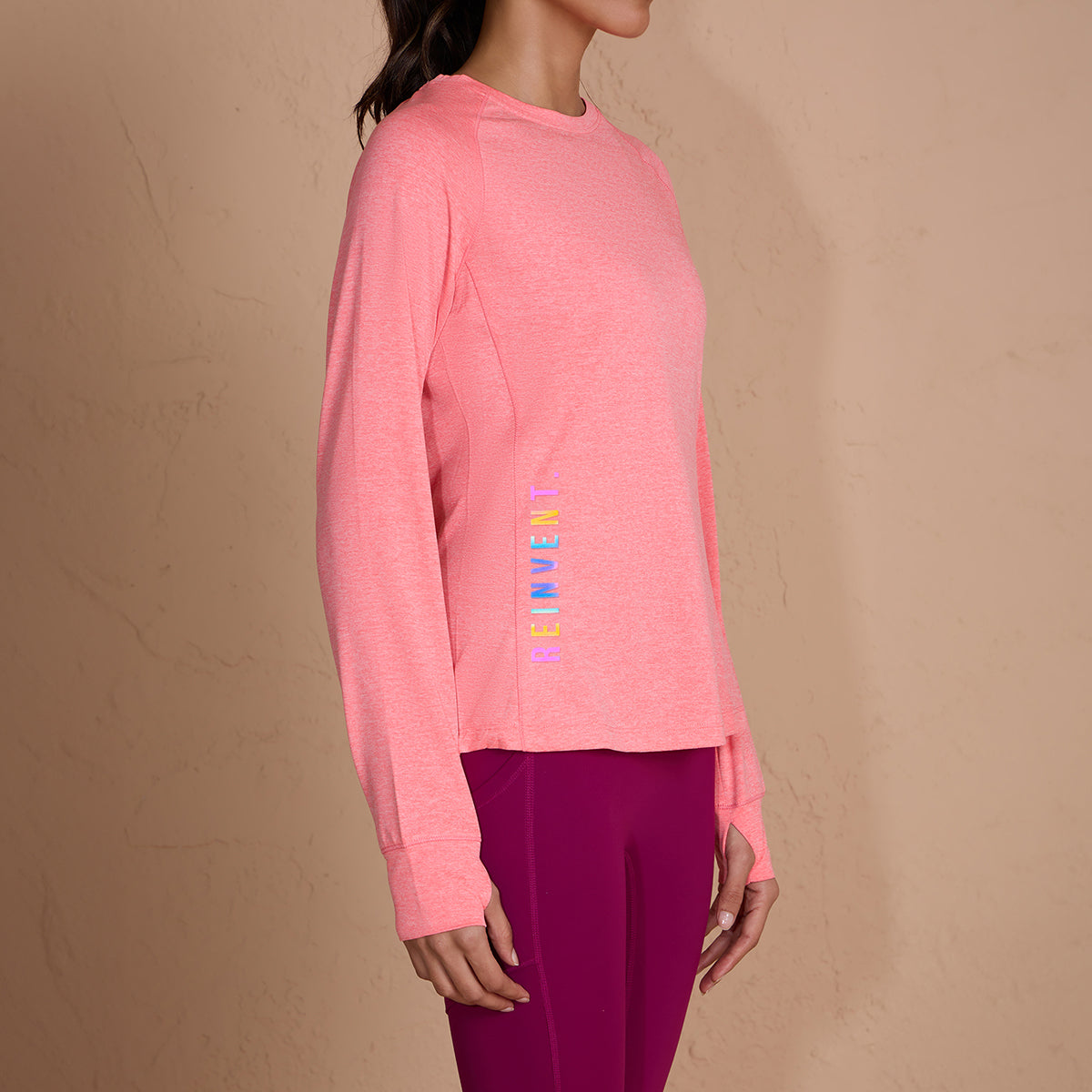 Flattering Hip Covering Long Sleeved Active Dry Fit Top-NYK311-Pink