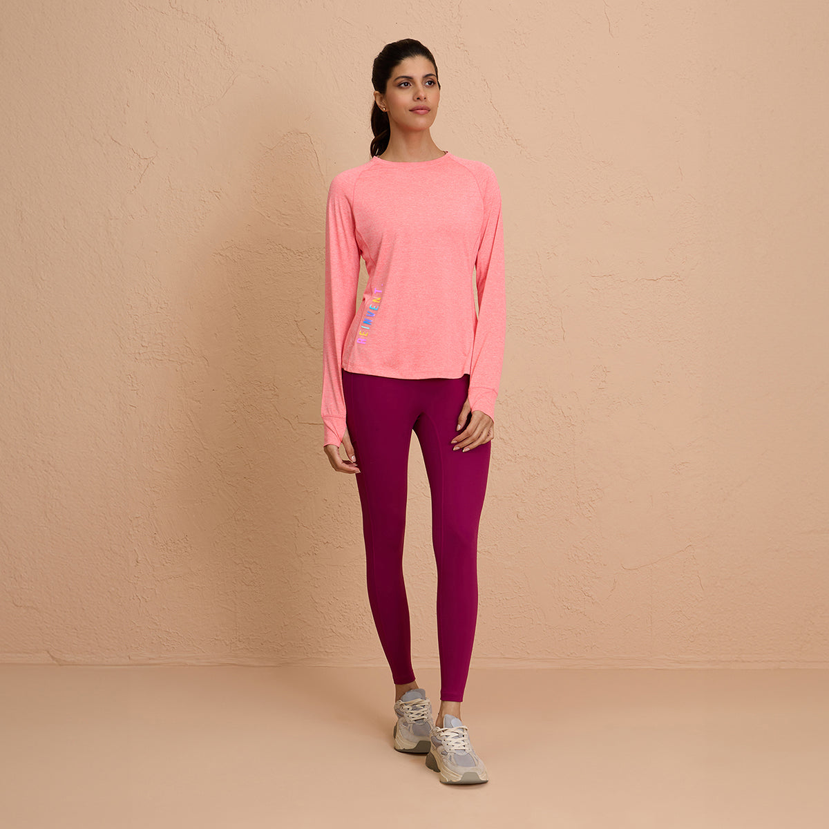 Flattering Hip Covering Long Sleeved Active Dry Fit Top-NYK311-Pink