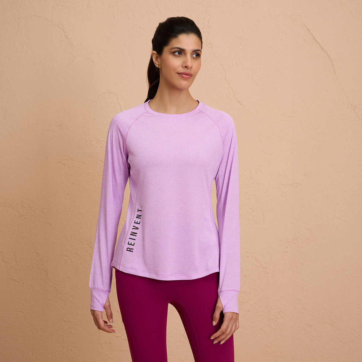 Flattering Hip Covering Long Sleeved Active Dry Fit Top-NYK311-Purple