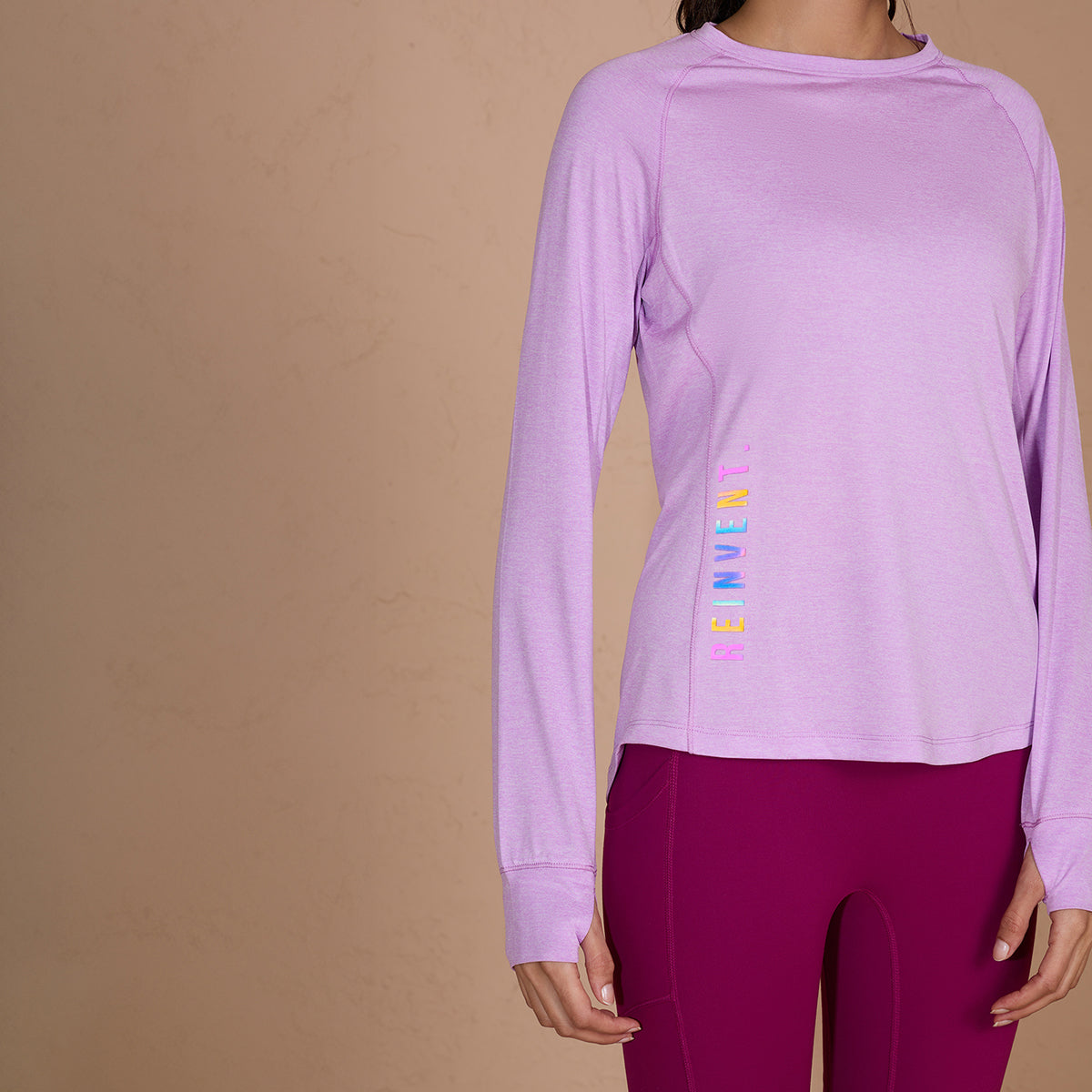 Flattering Hip Covering Long Sleeved Active Dry Fit Top-NYK311-Purple