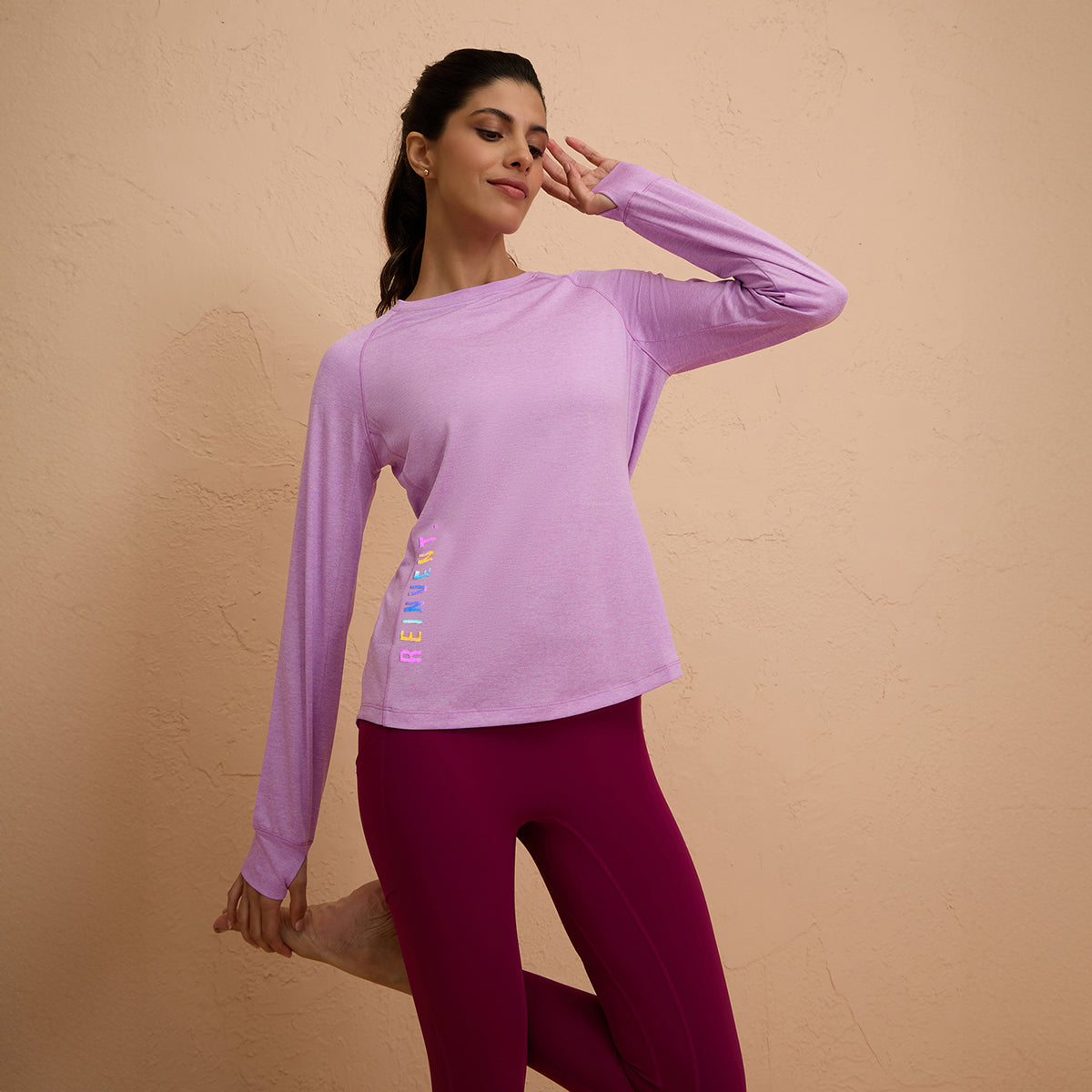 Flattering Hip Covering Long Sleeved Active Dry Fit Top-NYK311-Purple