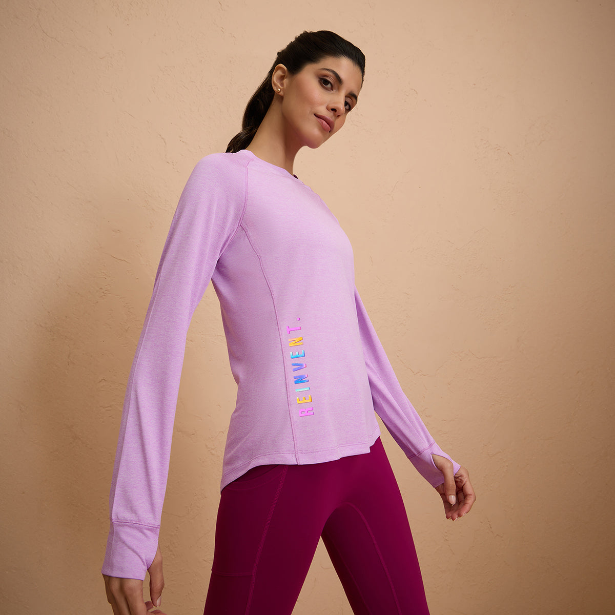 Flattering Hip Covering Long Sleeved Active Dry Fit Top-NYK311-Purple