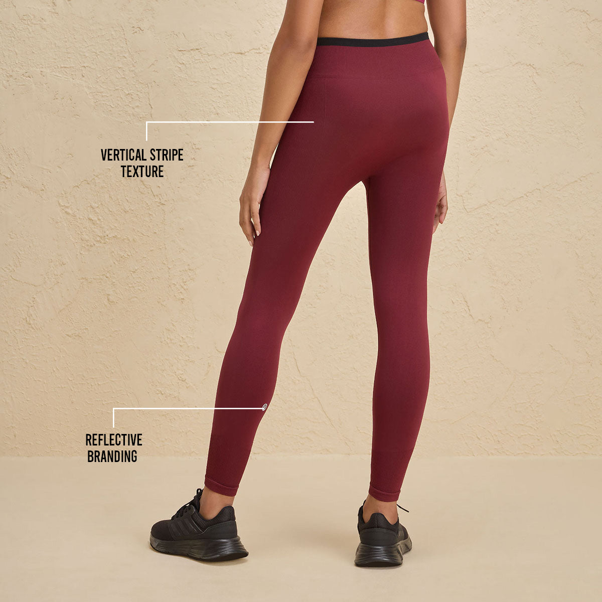 Nykd By Nykaa Seamless Game Changer Ankle Length Flattering Booty Leggings-NYK406-Maroon