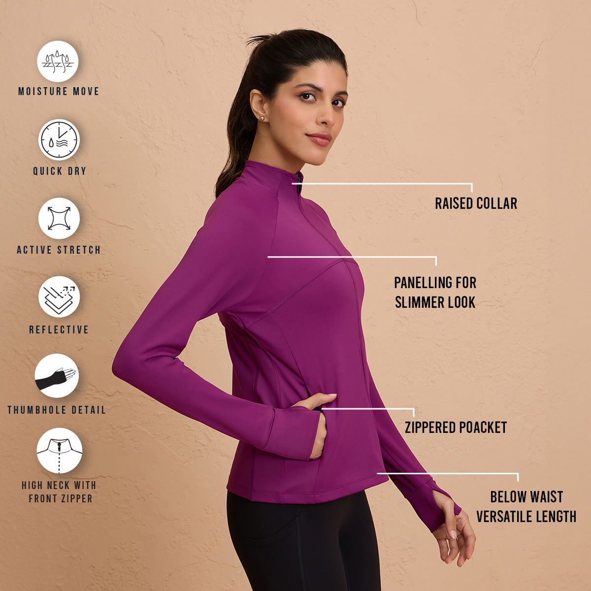 Dry Fit Jacket for Running, Fitness & Sport - NYK701-Wine