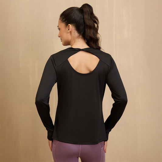 Back Twist Full sleeve Running Tee -NYK802-Jet Black