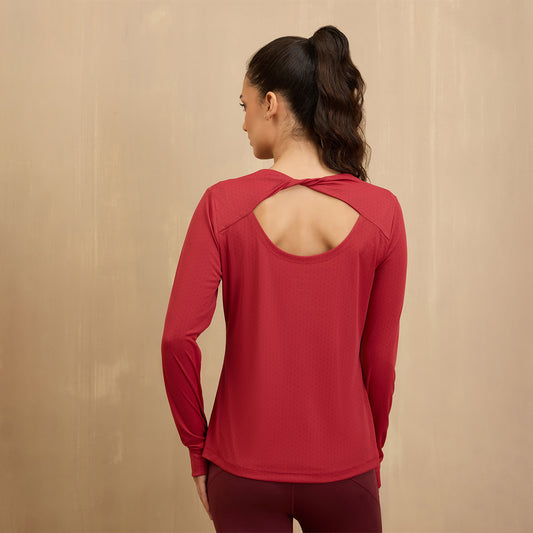 Back Twist Full sleeve Running Tee -NYK802-Maroon