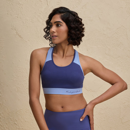 Full Coverage Breathable Cotton Slip-On Racer Back Sports Bra-NYK904-Blue