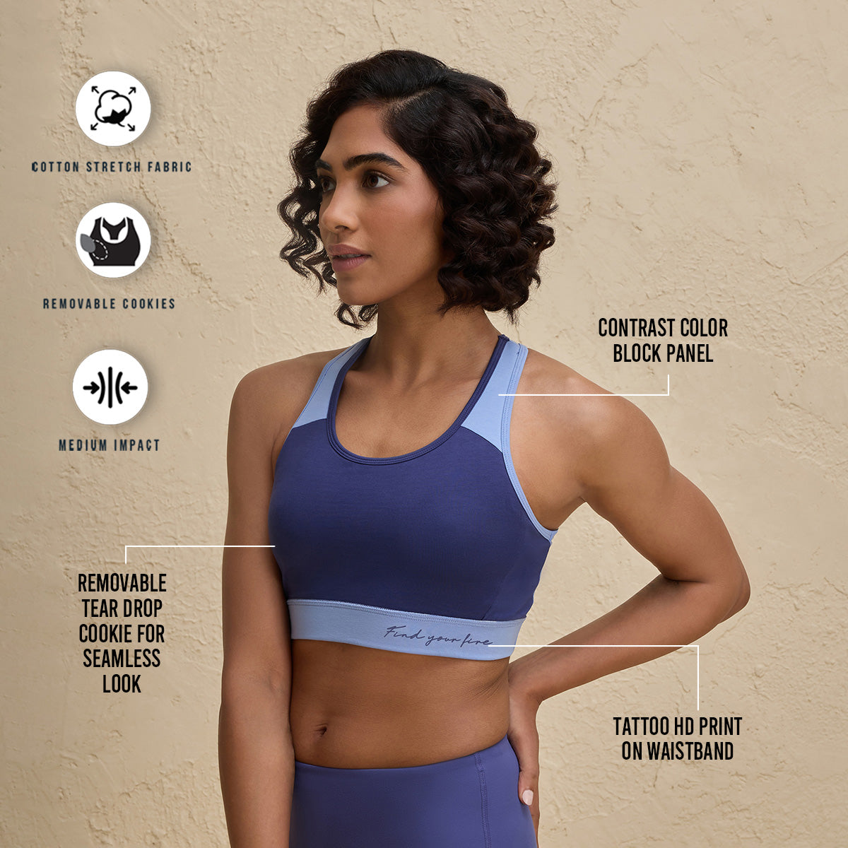 Full Coverage Breathable Cotton Slip-On Racer Back Sports Bra-NYK904-Blue