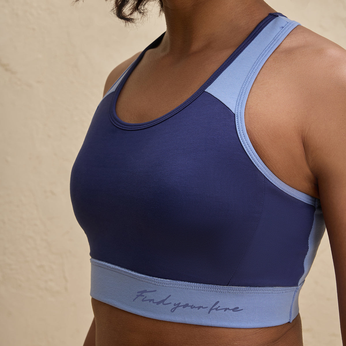 Full Coverage Breathable Cotton Slip-On Racer Back Sports Bra-NYK904-Blue