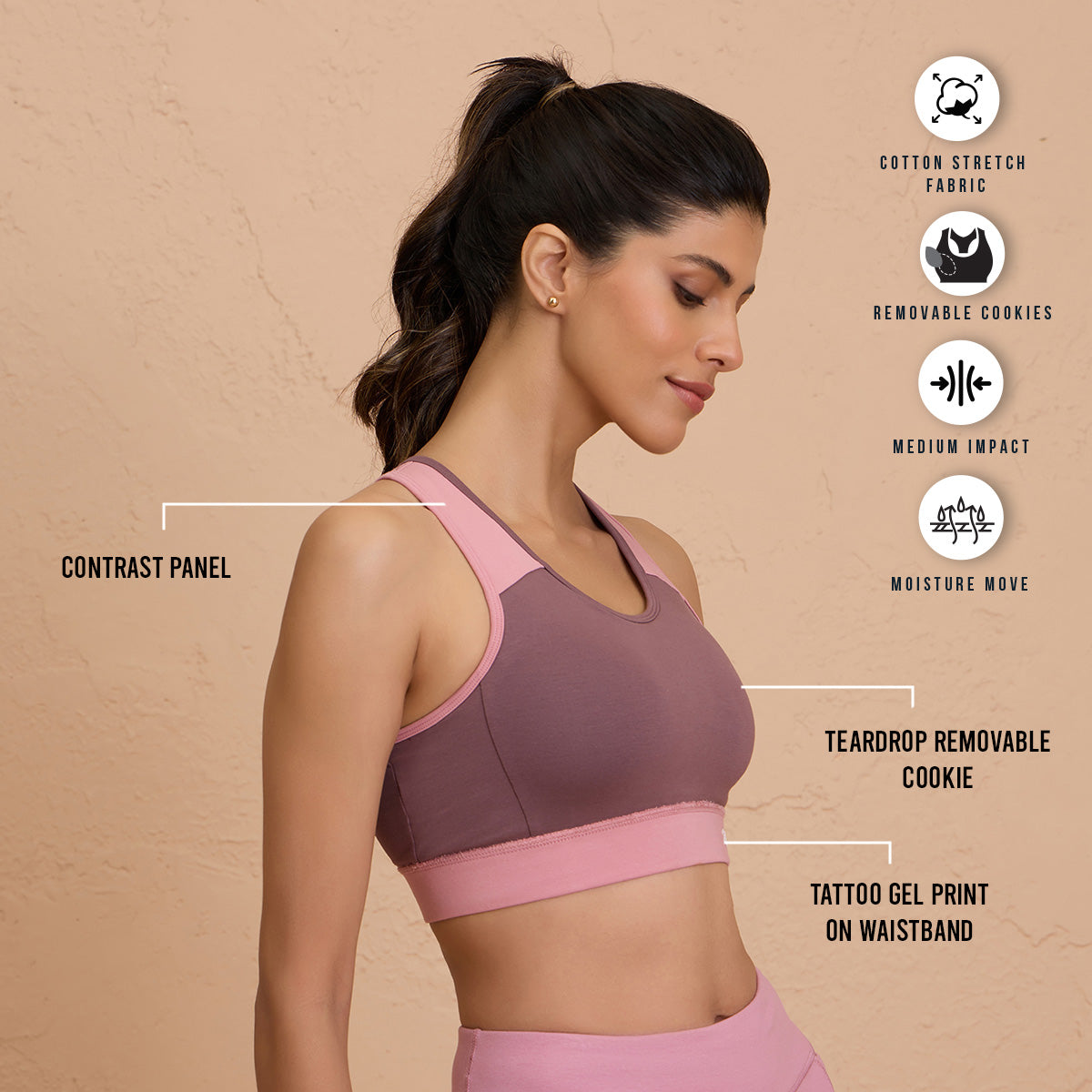 Nykd By Nykaa-Full Coverage Breathable Cotton Slip-On Racer Back Sports Bra-NYK904-Brown