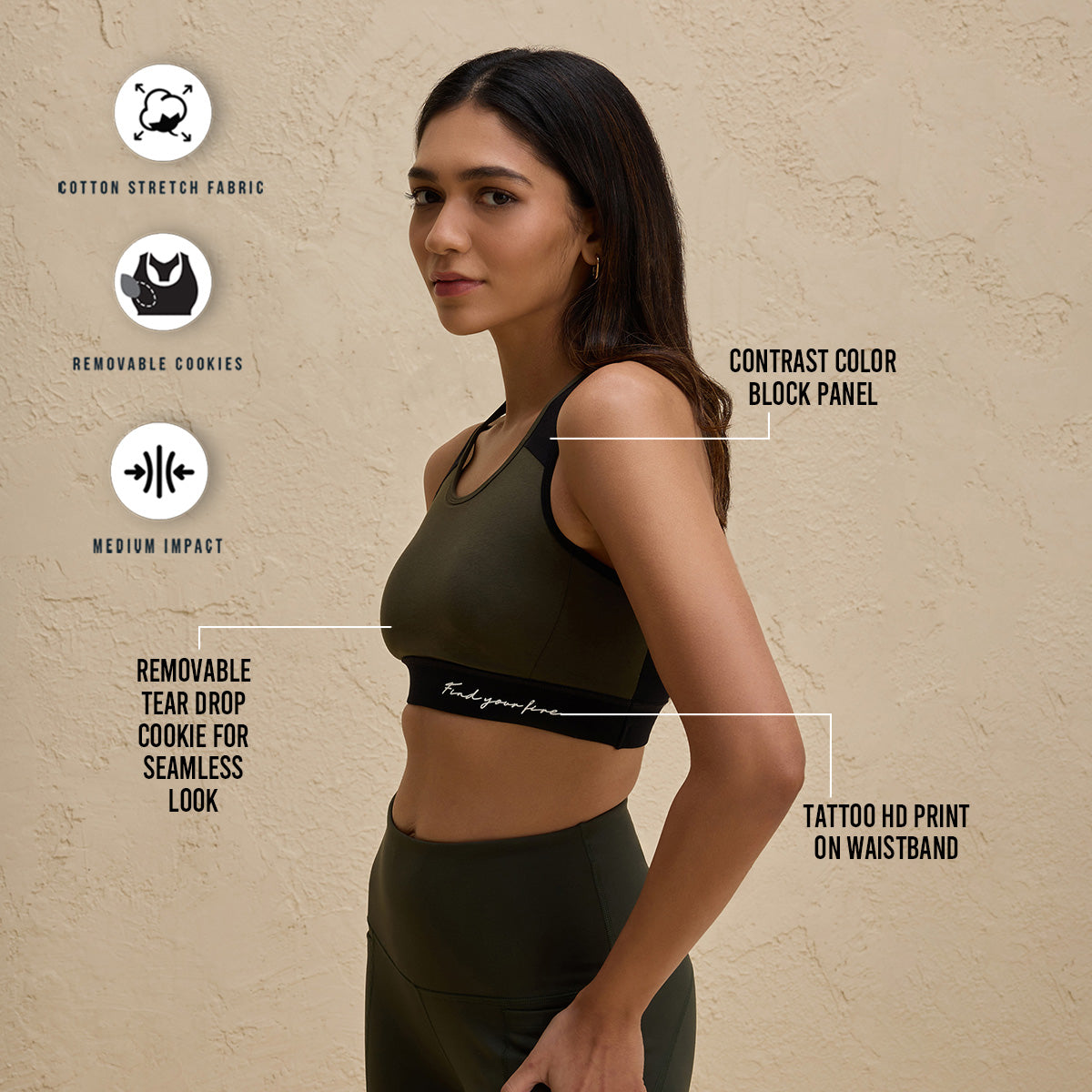 Full Coverage Breathable Cotton Slip-On Racer Back Sports Bra-NYK904-Olive