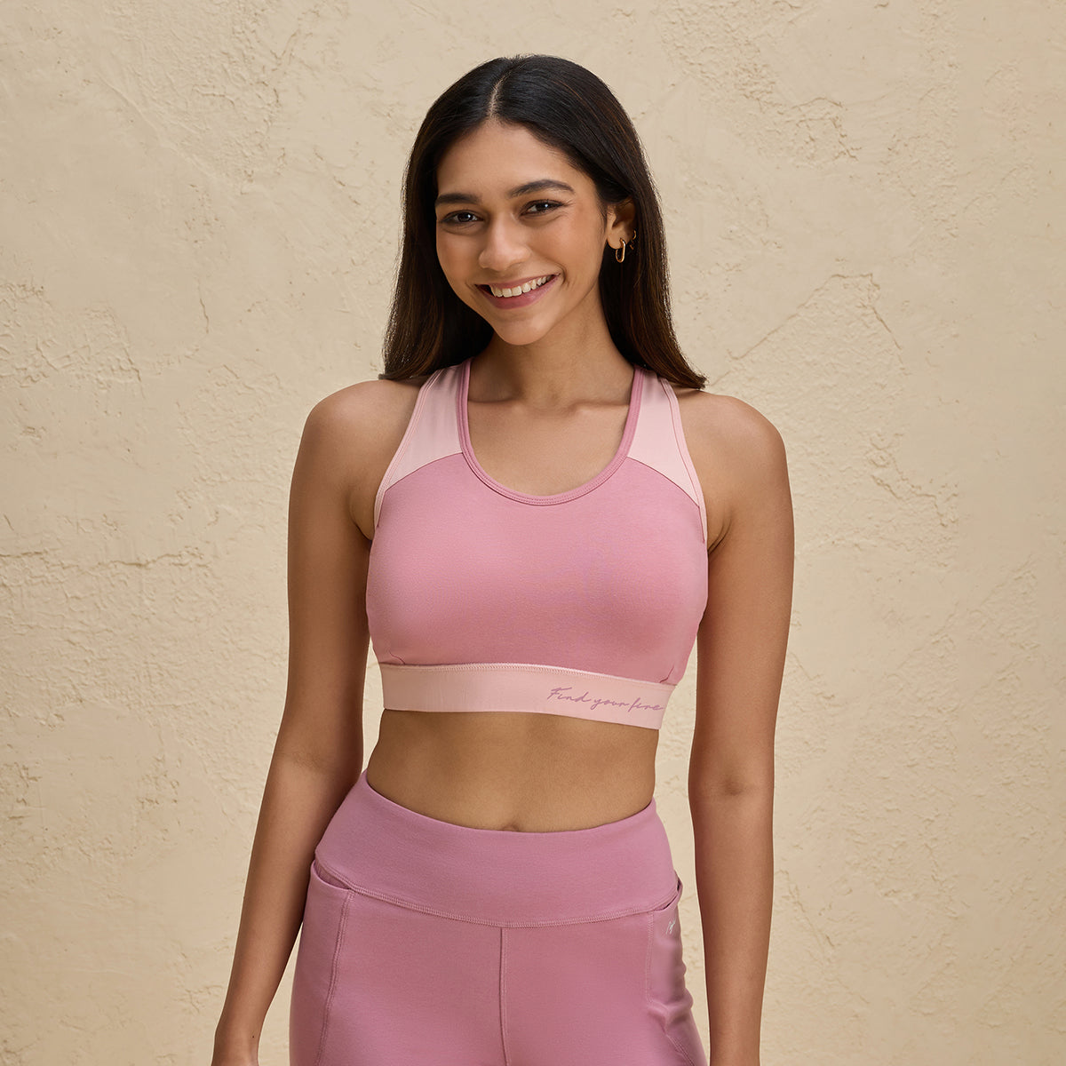 Full Coverage Breathable Cotton Slip-On Racer Back Sports Bra-NYK904-Pink